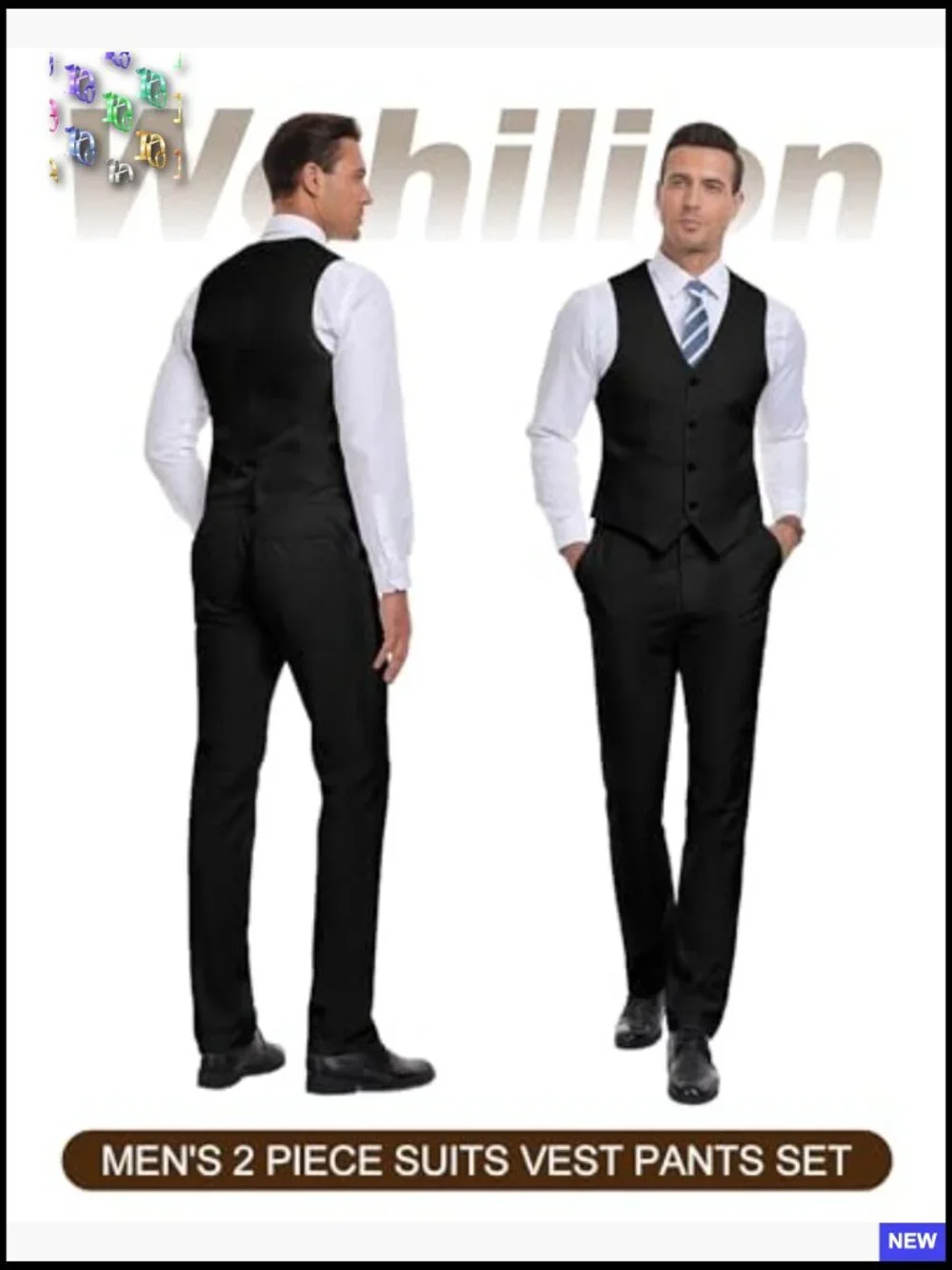 Slim Fit Suit Vest Pants Set Modern Formal Casual Business Wear Adjustable